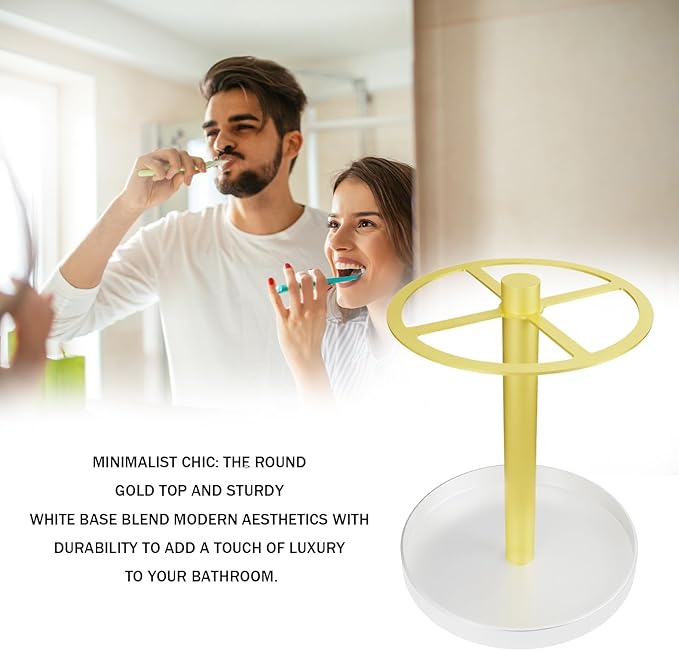 Toothbrush Holders Stand for Bathroom,4 Slot Toothbrush Organizer with Non-Slip Base, Holds Electric Toothbrushes, Toothpaste , Razors, Countertop Toothbrush Storage Gold and White