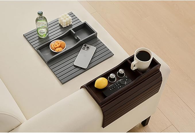 Bamboo Couch Cup Holder Arm Tray Table,Couch Drink Holder,Sofa Cup Holder Armrest Tray,Anti-Slip Foldable Arm Chair Table Tray Recliners for Drink,Cups, Snacks, Phone, Remote
