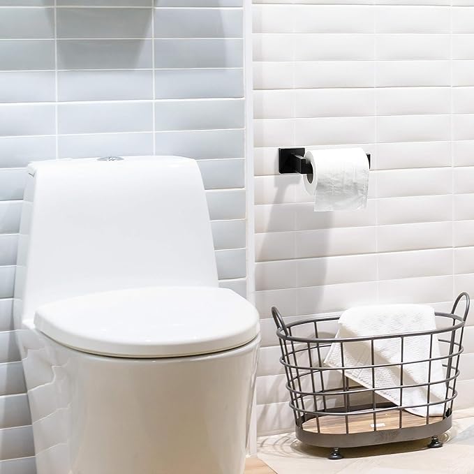 HITSLAM Matte Black Fit Jumbo Rolls Large Toilet Paper Holder Wall Mount Premium 304 Stainless Steel Square Toilet Paper Roll Holder for Bathroom Rustproof
