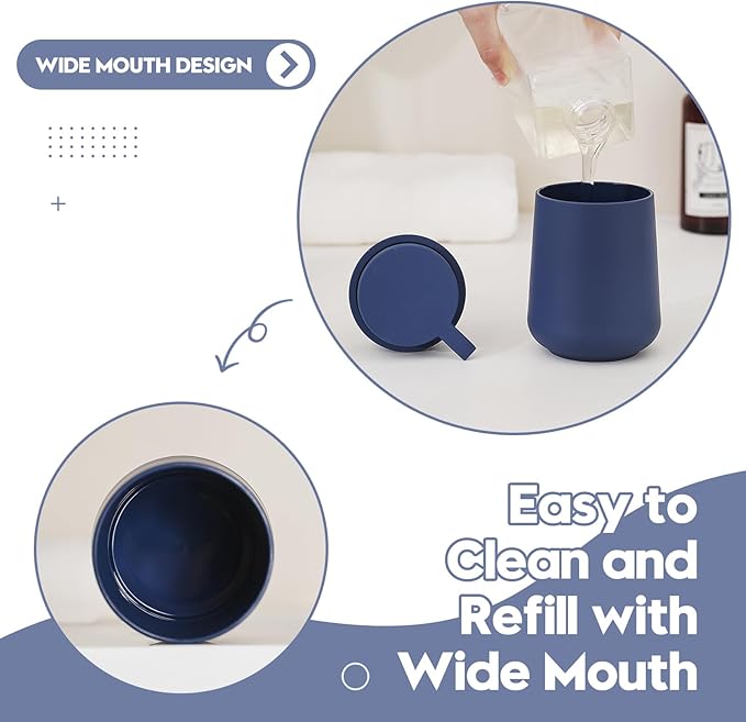 YAUKPH Matte Navy Blue Foaming Hand Soap Dispenser Plastic 11 oz - Modern Minimalist Style for Bathroom & Kitchen Countertop Refillable