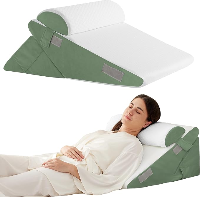 Ruqmuis 3PCS Wedge Pillow Set for After Surgery, Adjustable 9&12 Inch Bed Wedge Pillow for Sleeping, Incline Pillow Wedge for Headboard, Post Surgery, Acid Reflux, Neck&Back Support, Green