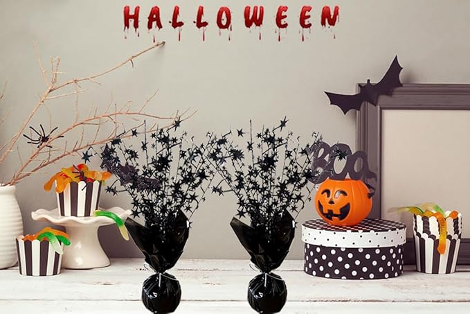 FUBININA 6 Pack Halloween Table Centerpieces Party Table Decoration Metallic Foil Spray Centerpiece Star Black Decor Indoor for Birthday Wedding Anniversary Graduation Holiday Party Supplies