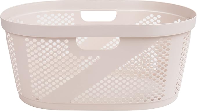 Mind Reader 40L Laundry Basket, Clothes Hamper, Premium Wicker Design, Plastic, Ivory