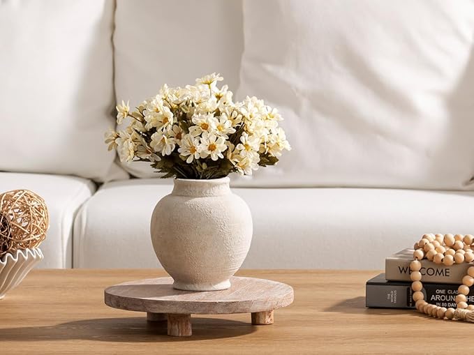 Ceramic Flower Vase, 6 Inch Small Rustic Farmhouse Vase Decorative Vases Home Decor Short Pottery Vases for Table Living Room Entryway Mantel Bookshelf Bedroom Bathroom Kitchen - Rustic