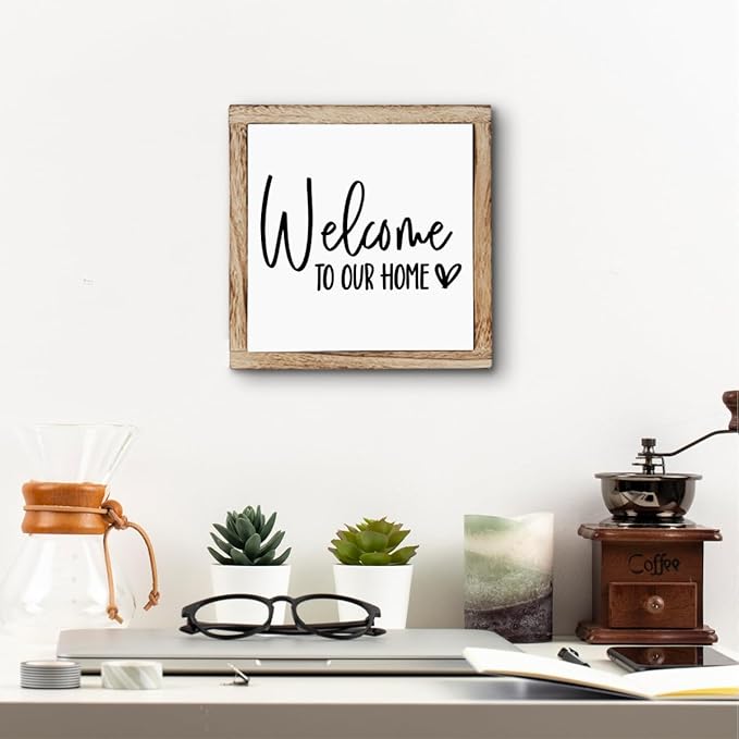 Welcome Sign, Wooden Box Signs for Home Decor, Freestanding Welcome Decor Sign, Farmhouse Decor for Entryway, Front Door Decor, Porch Decor, Housewarming Tabletop Decor, Welcome To Our Home (B2)