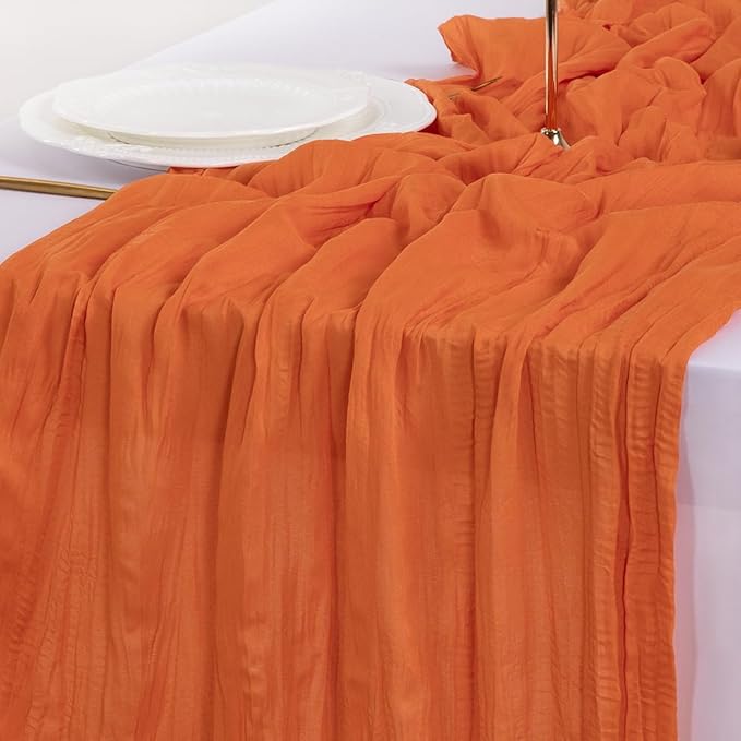 Socomi Orange Easter Spring Cheesecloth Table Runner Boho Rustic Gauze 120 inch 10FT Cheese Cloth Runner for Wedding Party Baby Shower Birthday Home Decor Holiday Decorations