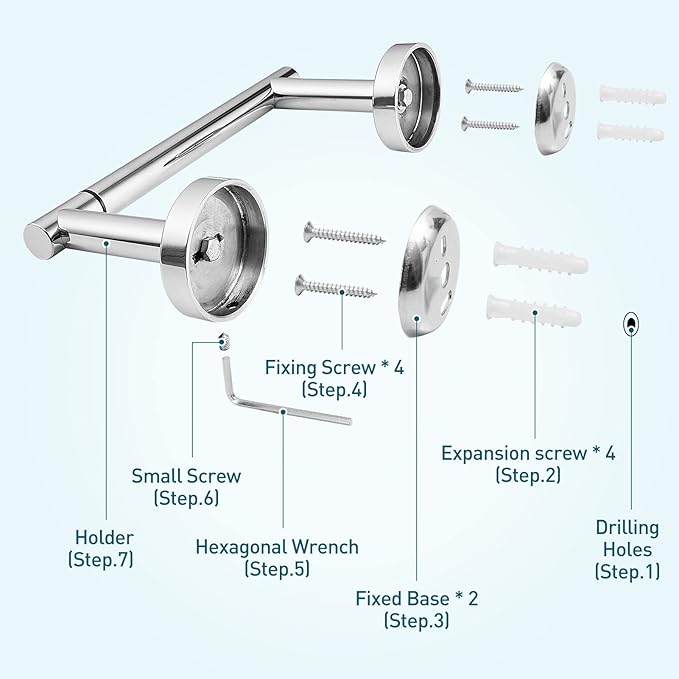 POKIM Polished Chrome Toilet Paper Holder, Stainless Steel Double Post Pivoting Wall Mount Holder, Fits Mega Large/Jumbo Rolls, Commercial Bathroom Tissue Dispenser for Home & Commercial Use