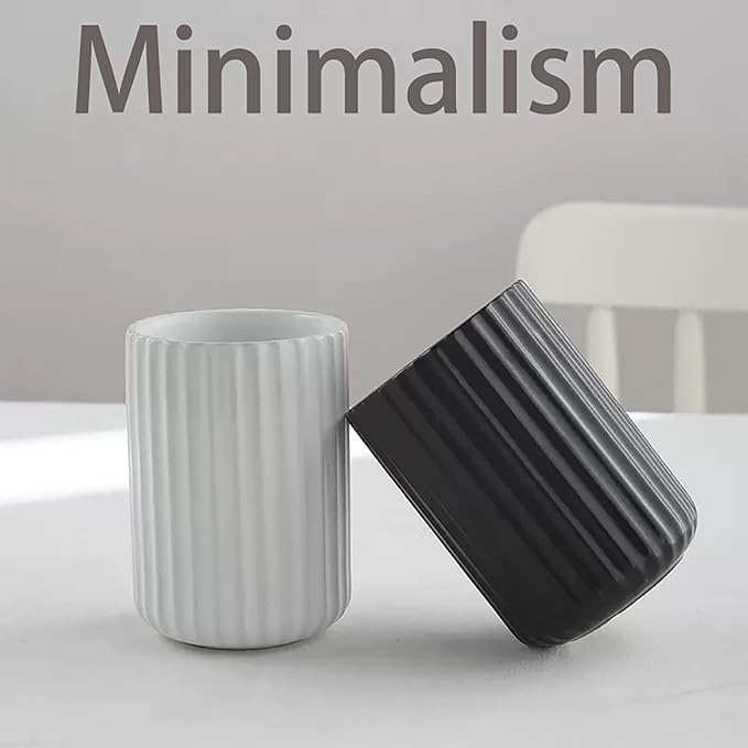 Ceramic Toothbrush Holder for Bathroom, Ceramic Toothbrush Cup, Toothpaste Organizer for Bathroom Countertop, Bathroom Storage Organizer (White)
