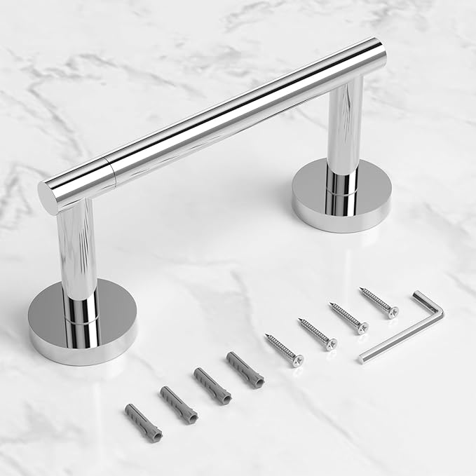 HITSLAM Chrome Toilet Paper Holder Wall Mount, Double Post Pivoting Toilet Paper Roll Holder, SUS304 Stainless Steel Toilet Tissue Holder, Modern Tissue Holder for Bathroom, Kitchen, Washroom