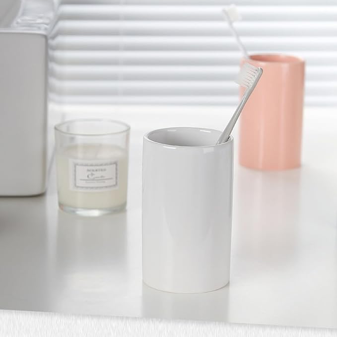 White Toothbrush and Toothpaste Holder,Ceramic Electric Toothbrush Holders,Toothbrush Cup, Bathroom Tooth Brush Holders(300ml)