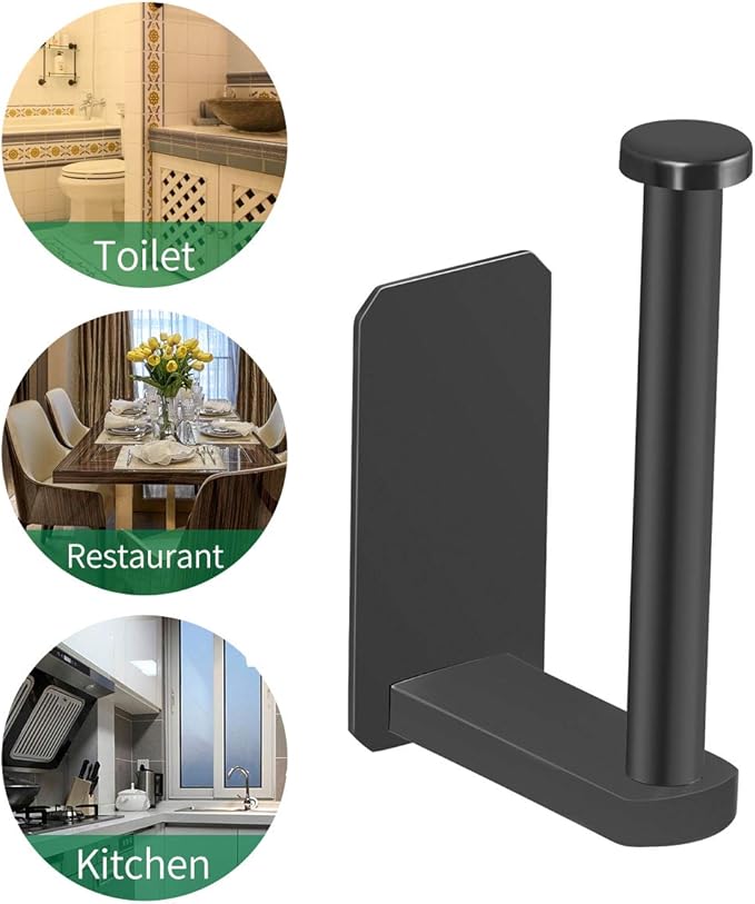VAEHOLD Self Adhesive Toilet Paper Holder Kitchen Washroom Adhesive Toilet Roll Holder No Drilling for Bathroom Stick on Wall Stainless Steel Brushed Black