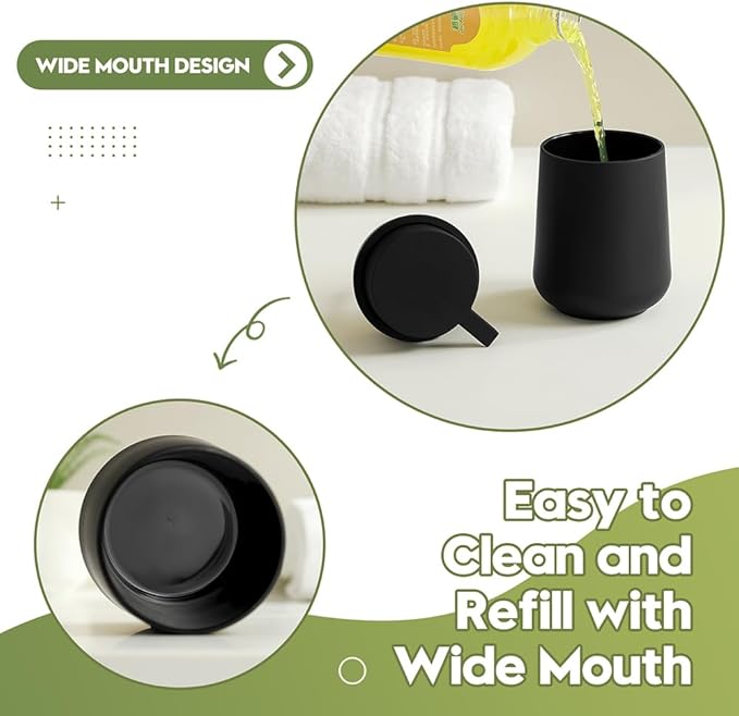 YAUKPH Matte Black Liquid Hand Soap Dispenser Plastic 11 oz - Modern Minimalist Style for Bathroom & Kitchen Countertop Refillable