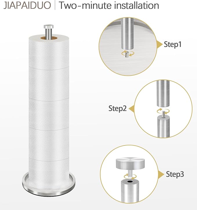 Toilet Paper Holder Stand with Reserve Function, Brushed Nickel Toilet Roll Holder Free Standing, Toilets Paper Storage Stand for 5 Rolls of Toilets Papers,Modern Design
