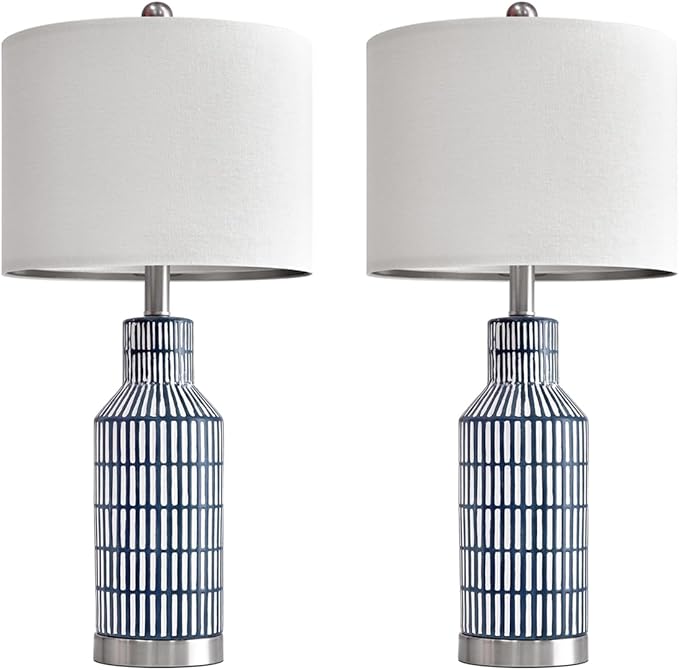 USumkky 25" Modern Ceramic Lamps Single Table Lamp for Living Room Bedroom Farmhouse Nightstand Bedside Lamps