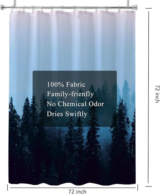 LLSCL Fabric Shower Curtain Liner with Magnets, Blue Forest Waterproof Hotel Quality, 72 x 72 Machine Washable