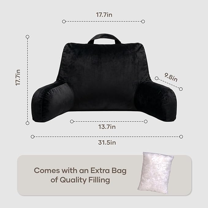 NOONTIDE Reading Pillow for Sitting up in Bed and Couch,Large Back Pillow for Adult & Teens with Soft Adjustable Neck Roll Backrest Pillow,Washable Cover,Watching TV/Gaming/Relaxing(Black)