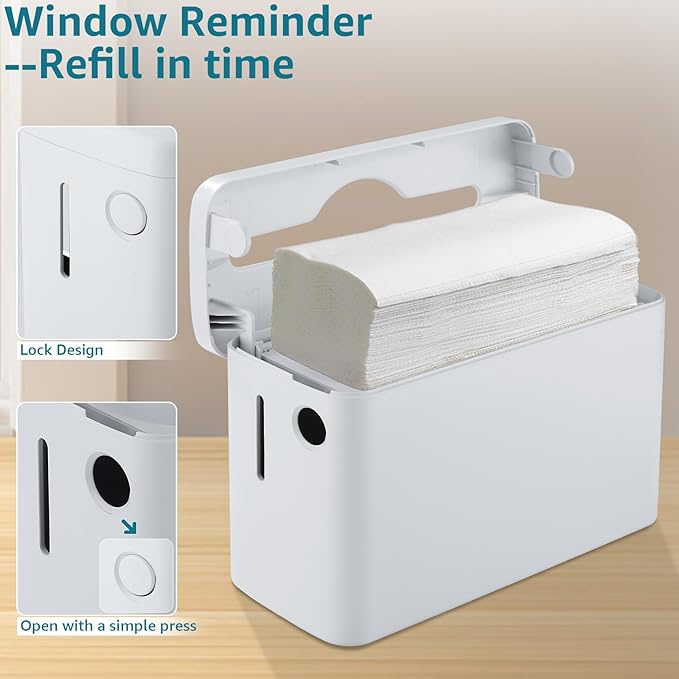 C-fold Paper Towel Dispenser XXLarge - Heavy Duty丨Wide-Design Countertop Folded Paper Towel Dispenser with Lid丨300-Sheet Large Capacity for Hand Towel, White