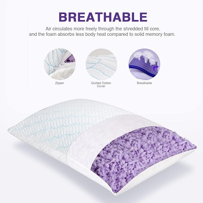 WISHSMILE Cooling Pillows Standard Size Set of 4, Shredded Memory Foam Pillows with Zipper, Adjustable Firm for Sleeping Cool Cold Pillow for Hot, Side Sleepers,20x26,4 Pack