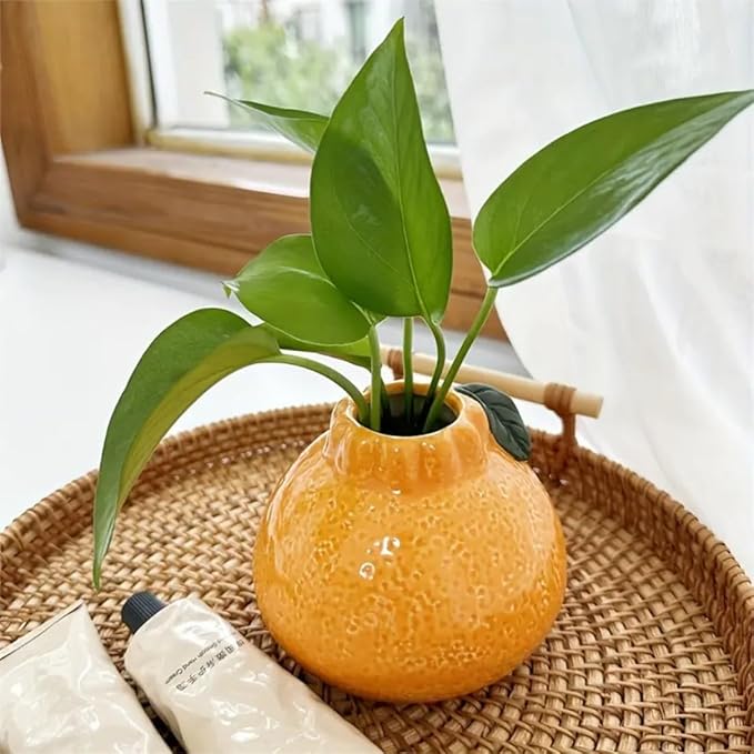 Orange Design Ceramic Vase,Suitable for Hydroponics Decorative Ceramic Vase for Living Room, Bookshelf, Office Home Decor