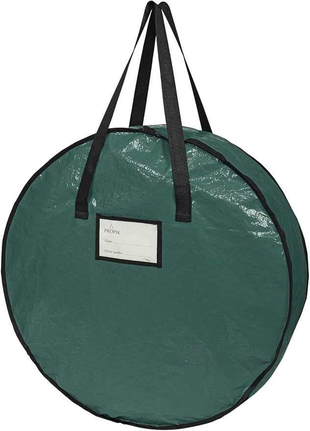 ProPik Christmas Wreath Storage Bag 30" - Garland Holiday Container with Tear Resistant Material - Featuring Heavy Duty Handles and Transparent Card Slot - 30” X 8” (Green)