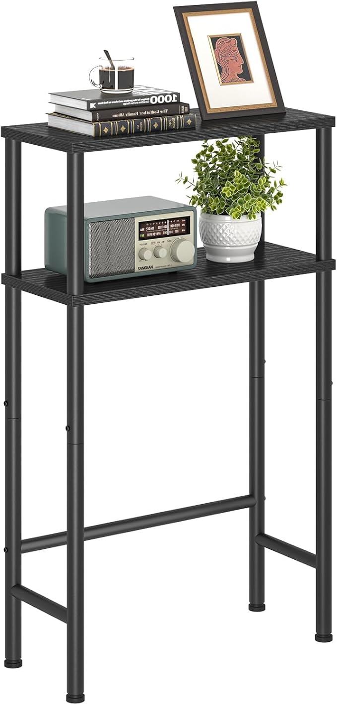 Asgolion Narrow Console Table, 15.7" Small Entryway Table, 2-Tier Sofa Table with Storage, Skinny Console Tables for Entryway, Hallway, Bedroom, Living Room, Foyer, Black