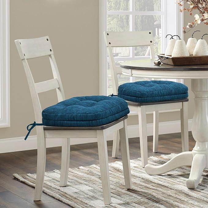 Shinnwa Dining Chair Cushions Set of 6, Dual-Layer Memory Foam Kitchen Chair Cushions, Patented Design Seat Pads with Ties, 16.5 x 16.5 x 3.5in, 6 Pack, Navy Blue
