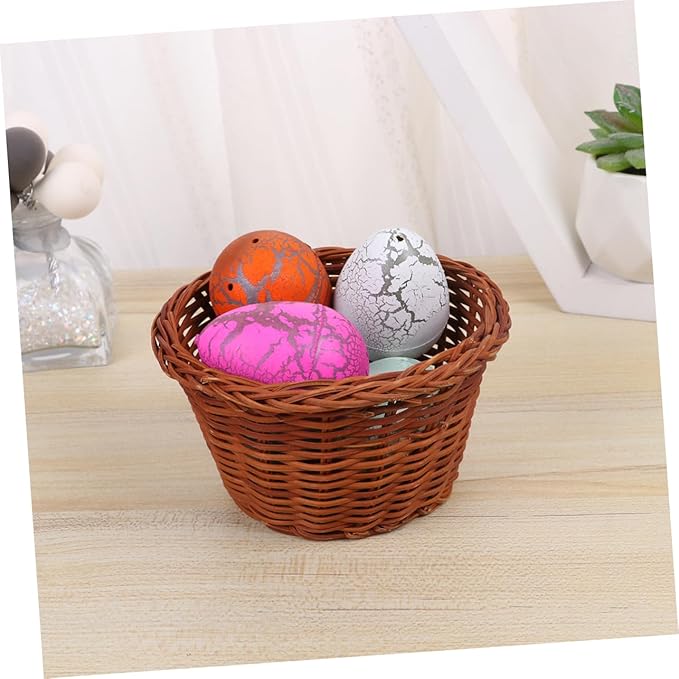 PRETYZOOM Round Mini Easter Basket Weaving Storage Holder Decorative Storage for Home Nursery and Festivals Height Natural Vine Material