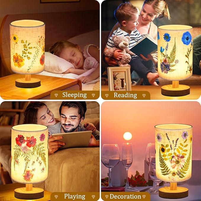 Dried Flowers Table Lamp,Handmade DIY Pressed Nature Flowers Lamp for Bedroom Living Room, Dorm, Home, Office Décor(4 Colors) (Purple)