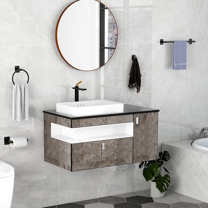 KLJKPA Matte Black Bathroom Accessories Set, 4 Pieces Bathroom Hardware Set, 16 inch Towel Bar, Towel Racks for Bathroom, Robe Towel Hooks, Toilet Paper Holder Wall Mounted
