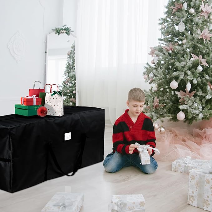 Christmas Tree Storage Bag Fits Up to 7.5 Ft Artificial Disassembled Trees Large Christmas Storage Containers Heavy Duty 600D Oxford Xmas Holiday Tree Bag with Durable Handles & Dual Zipper (Black)