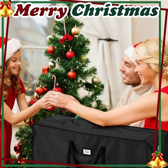 Paterr 2 Pack 7.5 ft Large Christmas Tree Storage Bag, 600d Waterproof Oxford Heavy Duty Artificial Christmas Tree Container Trees Storage Holder Bag Box with Reinforced Handle Dual Zipper(Black)