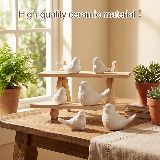 Remerry 6 Pcs White Ceramic Birds Figurines 3 Sizes Home Decor Trinkets for Shelf Decor Gift for Home Garden Statue Decorative Ceramic Chubby Bird Figure Ornaments Crafts Animal Model Gift Decoration