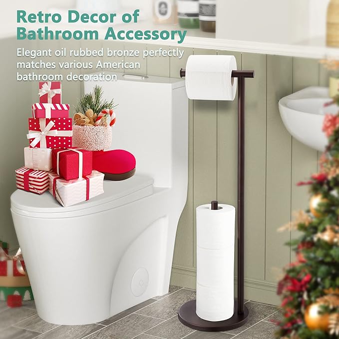 Free Standing Toilet Paper Holder Stand, Oil Rubbed Bronze Toilet Paper Holder with Storage for Jumbo Mega, Housen Solutions