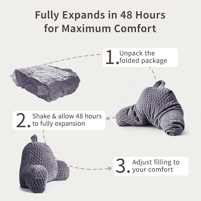 Faux Fur Reading Pillow for Bed Adults, Ultra Soft Plush Floor Backrest Pillow with Side Pockets for Bed & Couch, Perfect for Reading, Watching TV, Gaming, Relaxing, Gray