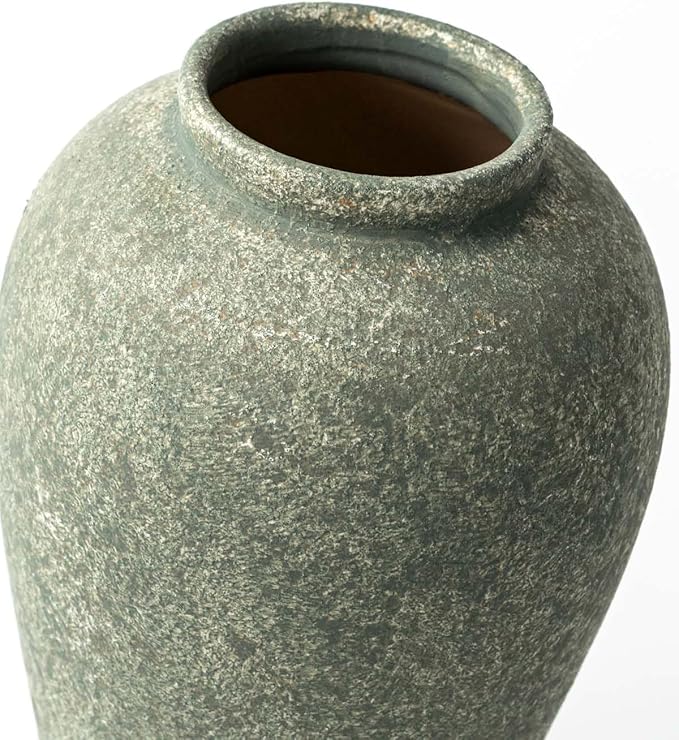 Green Ceramic Vase 11 Inch, Large Tall Decorative Vase for Centerpieces, Farmhouse Rustic Flower Vase for Home Decor, Living Room, Console, Wedding