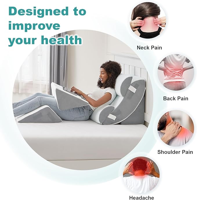 Hansleep Bed Wedge Pillow Set for After Surgery 6PCS, Post Surgery Pillow for Sleep Apnea and Acid Reflux Relief, Adjustable Reading Pillows Back Support with Memory Foam, White, 20"