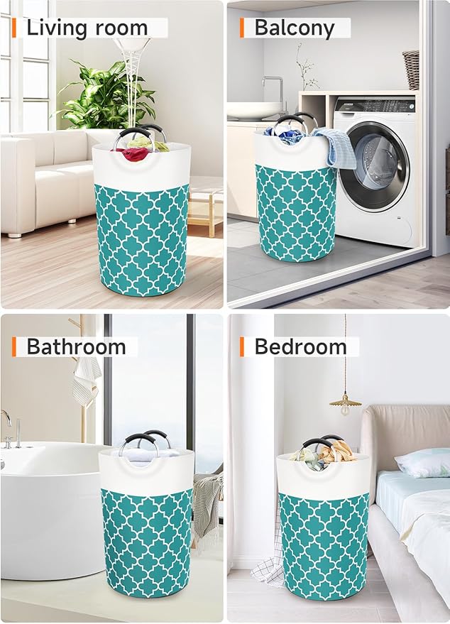 Fabspace Large Laundry Basket Laundry Hamper Bag Washing Bin Clothes Bag Collapsible Tall with Handles Waterproof Travel Bathroom College Essentials Storage for College Dorm, Family (Green) 75L