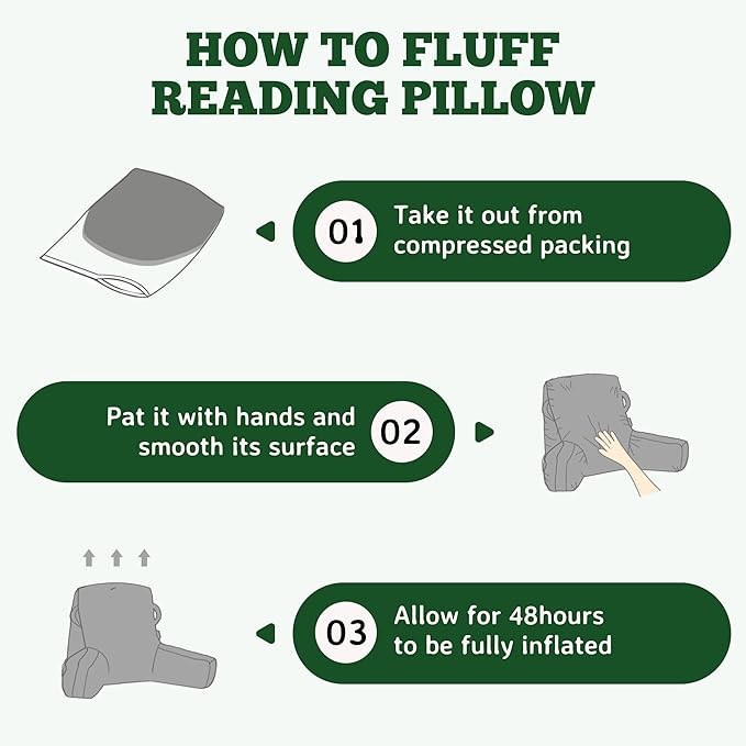 Unisakey Portable Comfy Reading Pillows for Bed Sitting Up(Green Oeko-Tex), Velvet Back Pillow with Arms & Pockets for Adults, Support Memory Foam Bed Pillow for Dorm/Reading/Watching/Gaming
