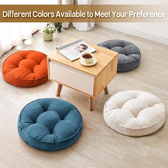 1 MIDDLE ONE Floor Pillow Set of 2, Memory Foam Floor Cushions for Adults, Large Meditation Pillow for Sitting, 22 x 22 Inches (Round | Beige)