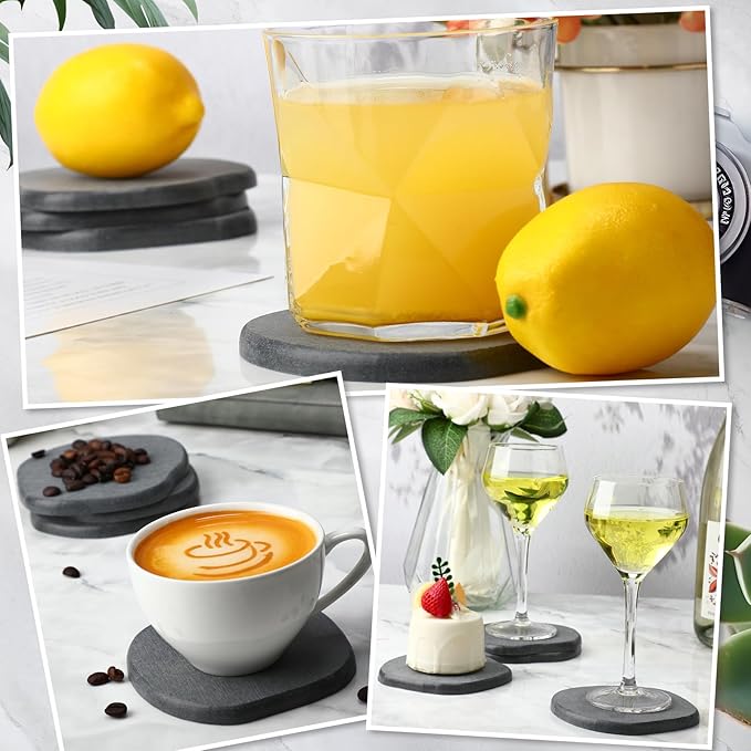 Diatomaceous Earth Coasters Set of 8,Cool Absorbent Quick-Dry Drink Coasters for Desks, Cute Modern Stone Design with Stylish Grey Aesthetic (8, Grey)