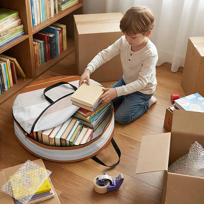 Storage Bag Cream Striped Round Storage Totes Bins Closet Organizers with Zippers & Handle Ombre Caramel Stripes Clothes Storage Container for Bedroom Dorm Space Saving Packing Supplies Moving Bags