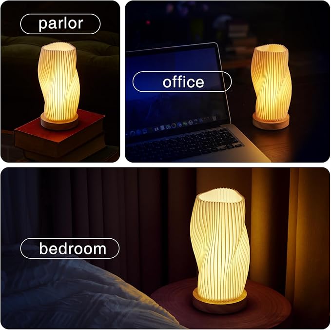 Dawnwake Table Lamp Bedside Lamps for Bedroom, Small Night Stands Desk Lamp, Mood Warm Cozy Lighting, Vintage Boho Cool Mid Century Modern Lamp, Aesthetic Accents Home Room Decor (Warm-A, Medium)