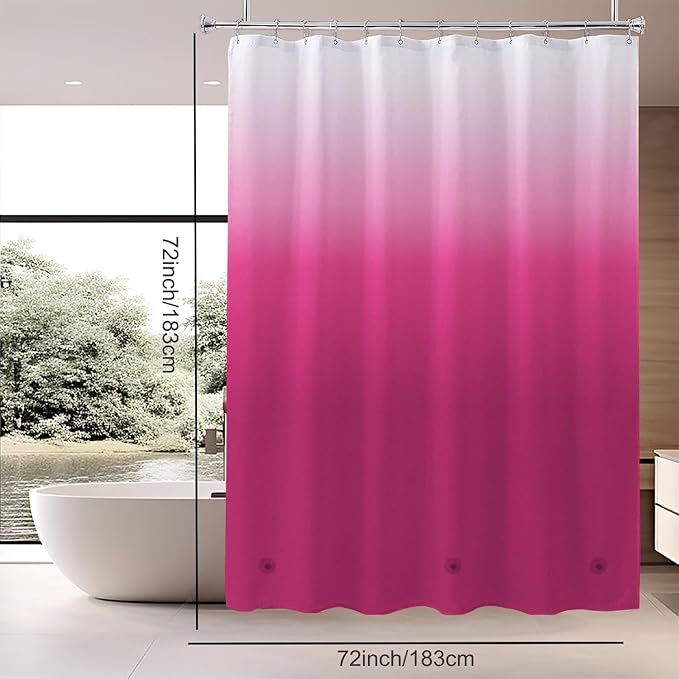 TIKABC Red Shower Curtain Liner, 4G PEVA Shower Liner, Plastic Peva Waterproof Shower Curtains, 72x72 inch with Grommet Holes 3 Magnetic Weights