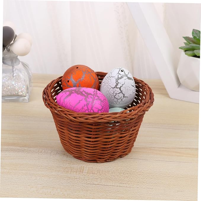 PRETYZOOM 3pcs Round Mini Easter Storage Basket Handmade Woven Vine Basket for Home Decoration for Candy and Treats Height Easter Ornament
