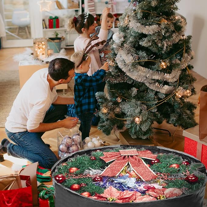 ProPik Christmas Wreath Storage Bag 30" - Garland Holiday Container with Tear Resistant Material - Featuring Heavy Duty Handles and Transparent Card Slot - 2 Pack (30 Inch, Black)