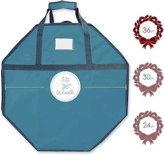 Hearth & Harbor Container-Hard Shell Christmas Bag with Interior Pockets, Dual Zipper and Handles-Premium Wreath Storage Organizer Box, 36", Blue