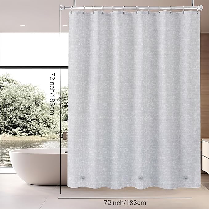 TIKABC Grey Shower Curtain Liner, 4G PEVA Shower Liner, Plastic Peva Waterproof Shower Curtains, 72x72 inch with Grommet Holes 3 Magnetic Weights