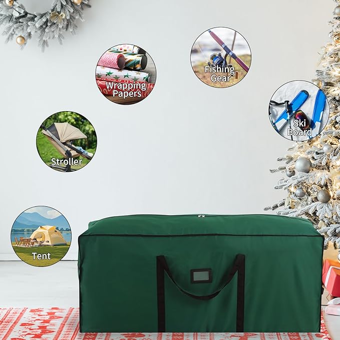 combocube Large Christmas Tree Storage Bag 7.5 ft, 600D Oxford Fabric Heavy Duty Christmas Tree Container, Waterproof Xmas Artificial Tree Storage Box with Reinforced Handles and Dual Zippers, Green