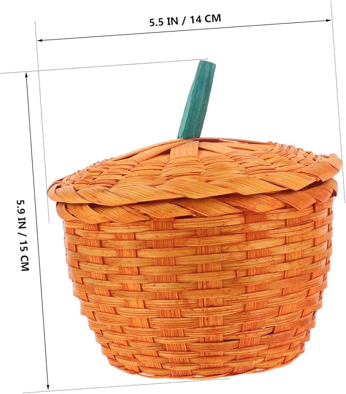 LABRIMP Woven Pumpkin Shaped Decorative Storage Basket with Lid Multi Purpose Organizer for Candy Eggs Sundries and Fruit for Home and Desktop Use