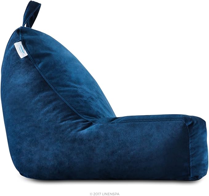 Linenspa Reading Pillow with Shredded Memory Foam- X-Large Size - Back Pillow for Sitting in Bed, Reading, Gaming, Watching TV – Bed Chair with Arms, Dorm Room Essentials, Navy